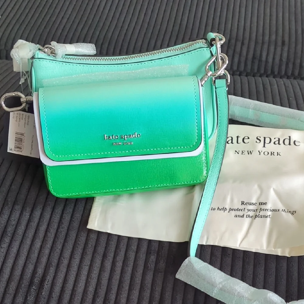 Kate Spade Aqua and Green Double Crossbody Leather Bag - Picture 2 of 7